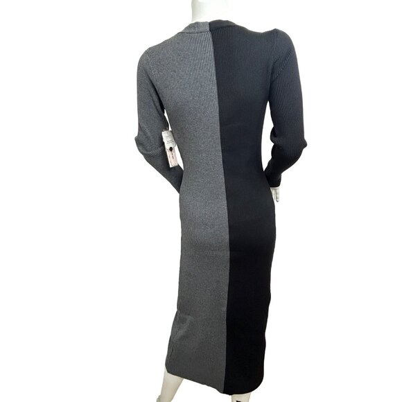Nanette Lepore Sweater Dress S Black Grey Midi Ribbed Long Sleeve Button Down V- - Picture 4 of 14